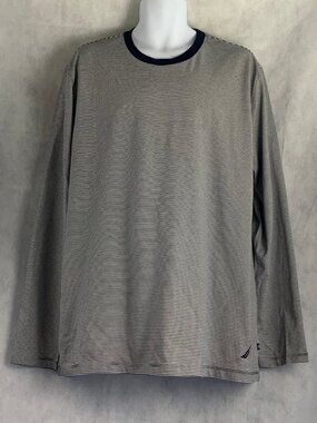 Nautica Men's 100% Cotton Long Sleeve Crew Neck T-Shirt, Blue Stripe, XL